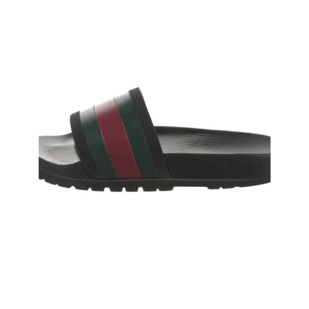 Gucci Authentic Black Green Red Striped Rubber Pool Slides Sandals 5